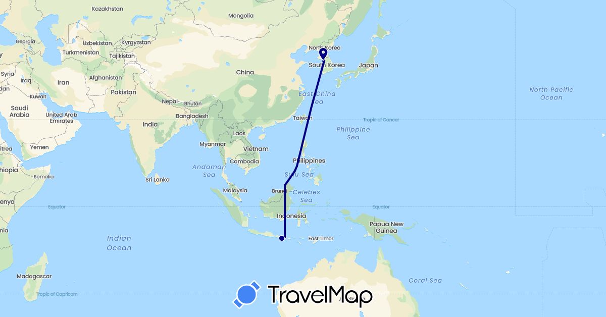 TravelMap itinerary: driving in Indonesia, South Korea, Malaysia, Philippines (Asia)